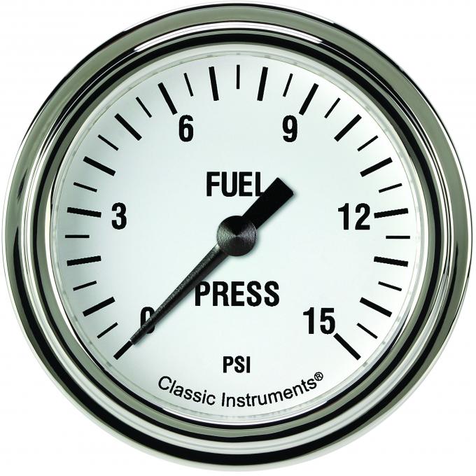 Classic Instruments White Hot 2 5/8" Fuel Pressure Gauge, 15 Psi WH345SLF