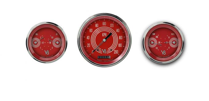 Classic Instruments V8 Red Steelie Three Gauge Set V8RS64SLC