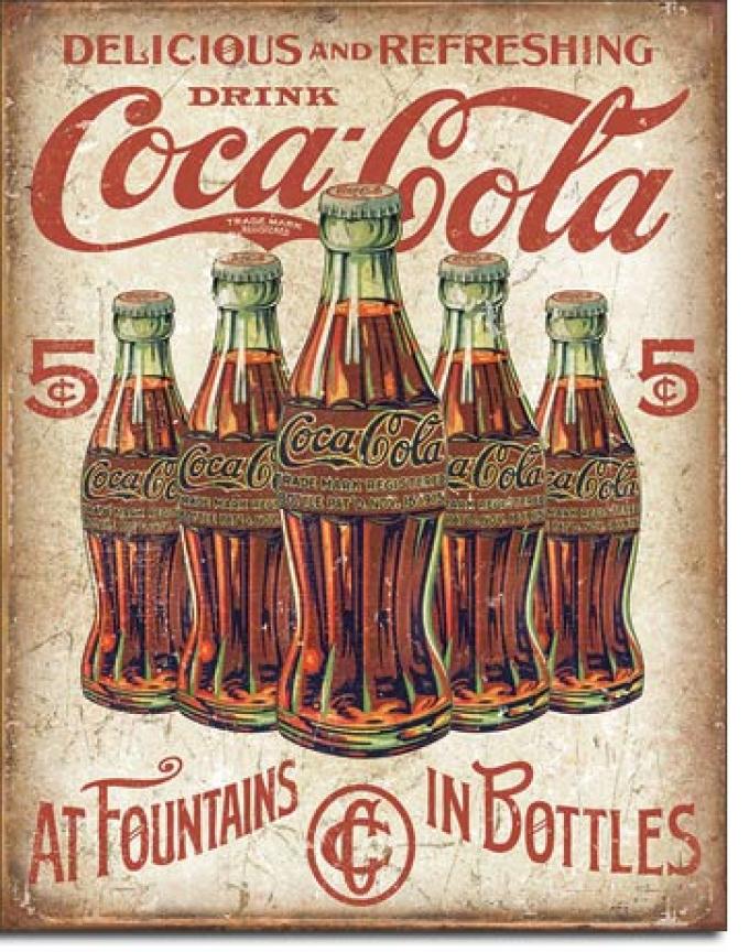 Tin Sign, COKE - 5 Bottles Retro