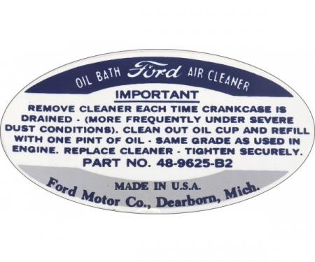 Oil Bath Air Cleaner Decal - Blue & White - Ford Truck