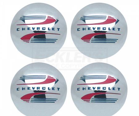Chevy Truck Hub Cap Set, Polished Stainless Steel, With Redand Blue Painted Details, 1947-1960