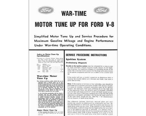 War Time Motor Tune Up For Ford V8s - 6 Pages