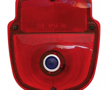 Ford Pickup Truck Tail Light Assembly - Flareside Pickup - Shield Type - Polished Stainless Steel Housing - Right - With Blue Dot Lens Installed