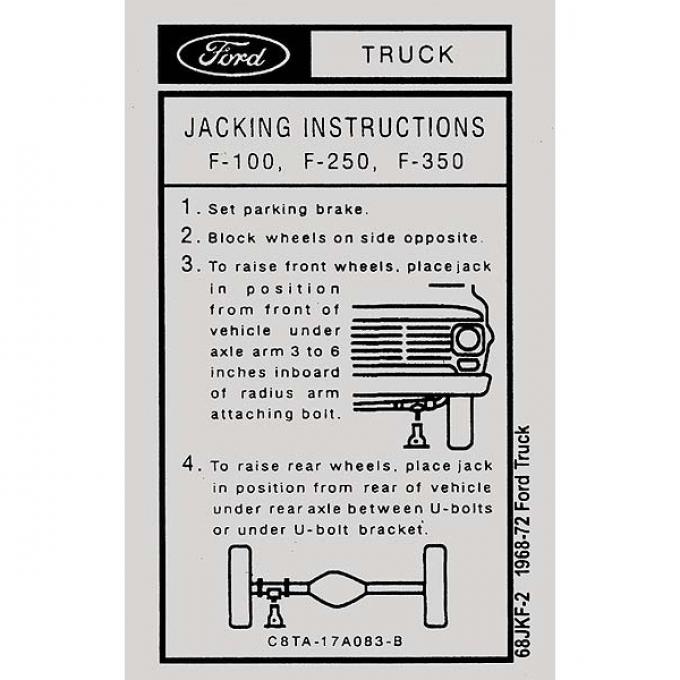 1968-1972 Truck Jack Instruction Tag