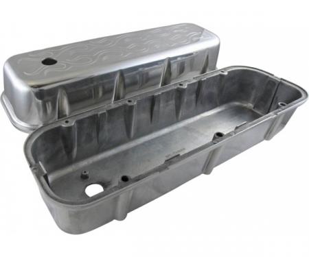 Chevy Big Block Valve Covers, Flamed Polished Aluminum, 1965-1995