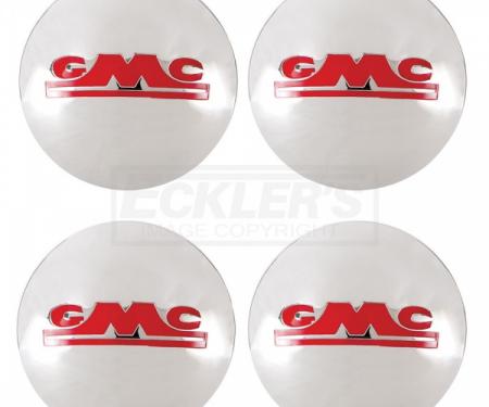 GMC Truck Hub Cap Set, Polished Stainless Steel, With Red Painted Details, 1947-1953