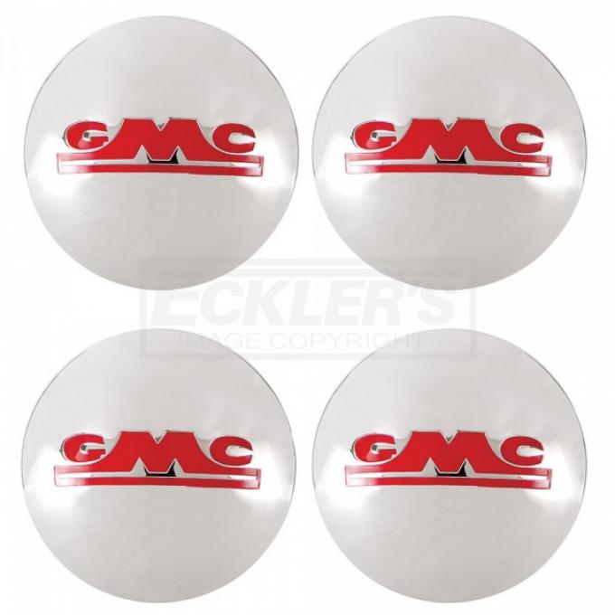 GMC Truck Hub Cap Set, Polished Stainless Steel, With Red Painted Details, 1947-1953