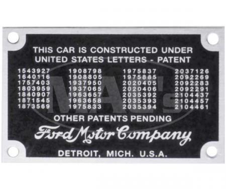 Patent Plate - With Rivets - Ford
