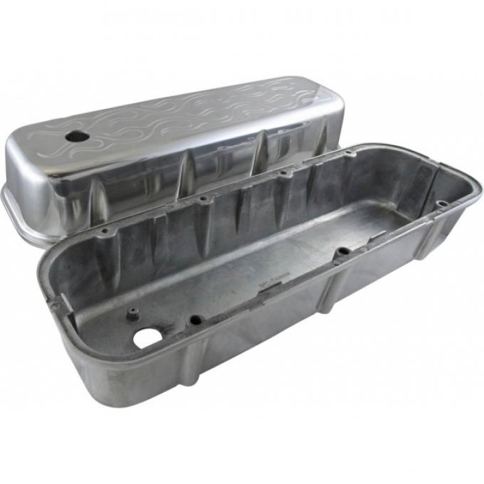 Chevy Big Block Valve Covers, Flamed Polished Aluminum, 1965-1995