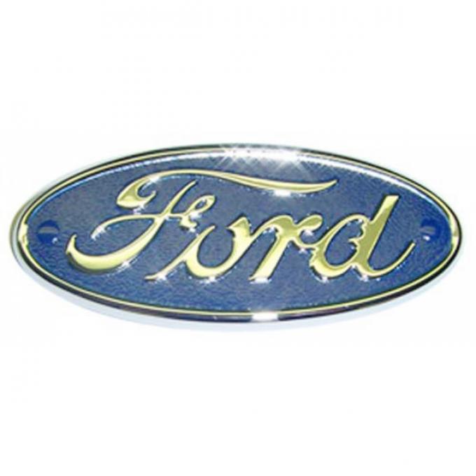 Ford Script Emblem - Oval Hood Side Emblem - Chrome With Blue Background - Ford Pickup & Truck