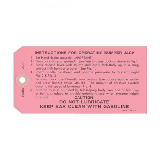 Jack Instruction Tag - Ford Passenger