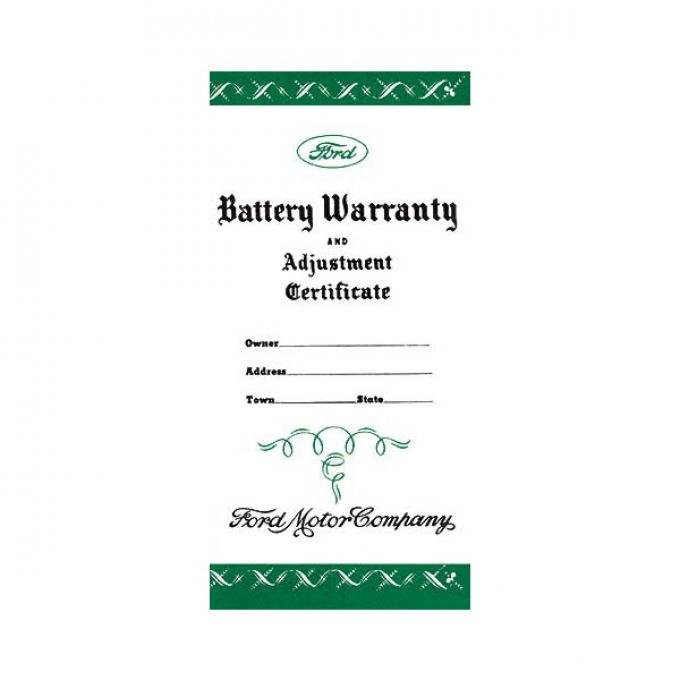 Battery Warranty Certificate - Ford