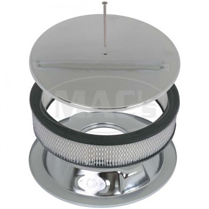 Ford Air Cleaner, Round Smooth Chrome Aluminum, 14 X 3