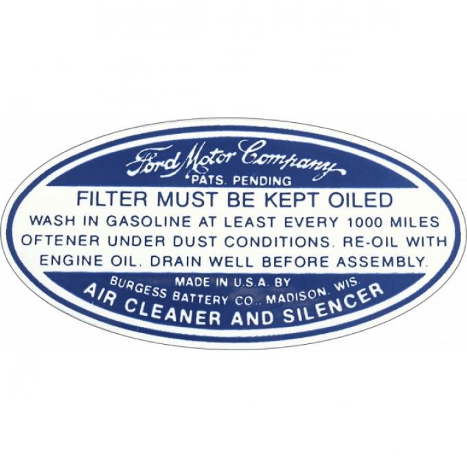 Dry Style Air Cleaner Decal - Ford Passenger - Blue & White