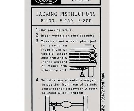 1968-1972 Truck Jack Instruction Tag
