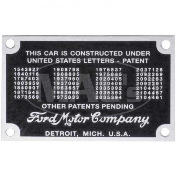 Patent Plate - With Rivets - Ford