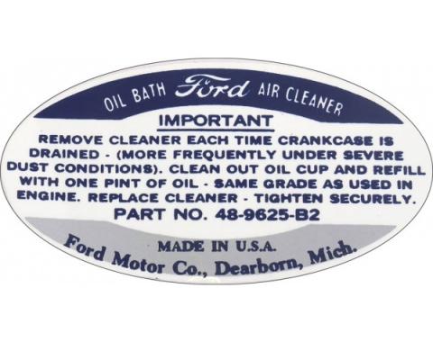 Oil Bath Air Cleaner Decal - Blue & White - Ford Truck