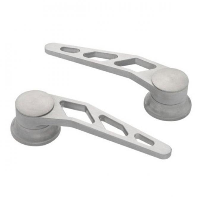 Door Handles, Interior, Windowed Billet Aluminum, Pair, Brushed, Lokar, GM 1955-1957