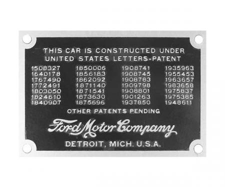 Patent Plate - With Rivets - Ford