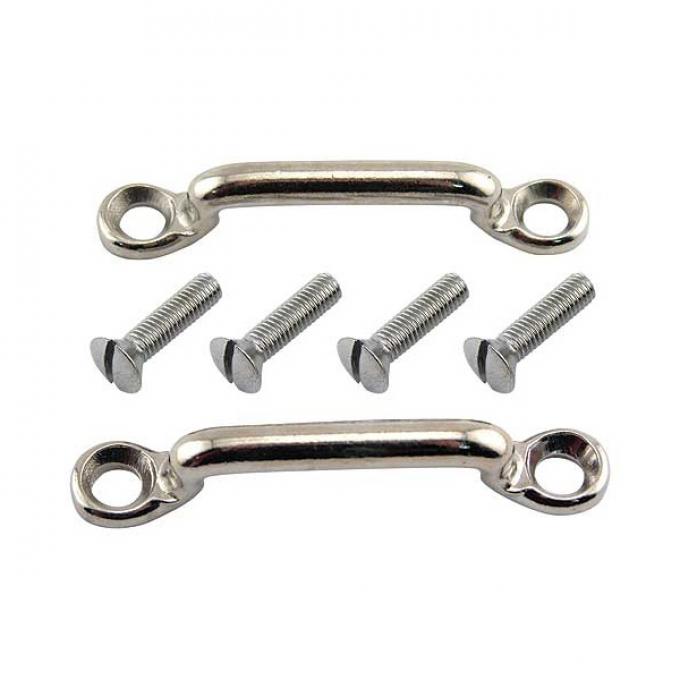 Door Check Strap Bracket Set - Includes Bracket & Mounting Hardware - Forged Steel - Nickel Plated - Ford