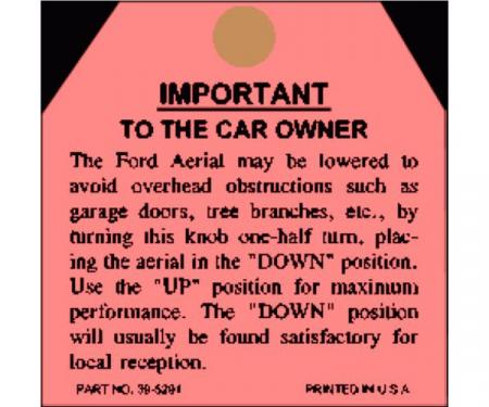 Antenna Instruction Tag - Ford