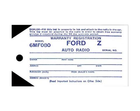 Radio Warranty Tag - Ford