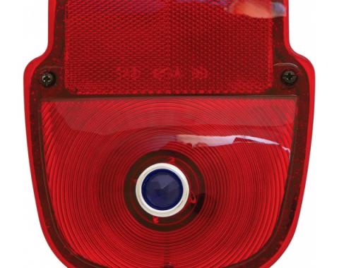 Ford Pickup Truck Tail Light Assembly - Flareside Pickup - Shield Type - Chrome Housing - Right - With Blue Dot Lens Installed