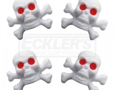 Full Size Chevy Valve Stem Caps, Skull, White, 1958-1984