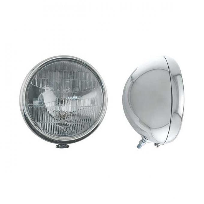 Headlights - Stainless Steel - 12 Volt - Quartz Halogen - 1Bulb - Ford Script