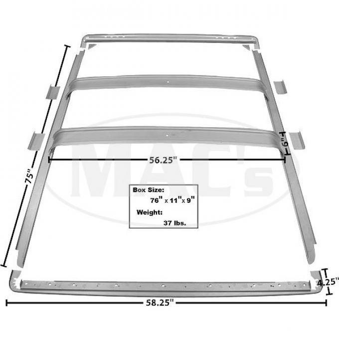 Roof Inner Braces, 7 Piece Set, Weld-Thru Primer, 1966-1977