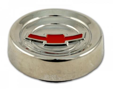 Horn Cap Red Bowtie Chrome, Rubber Retainer 1960-1966