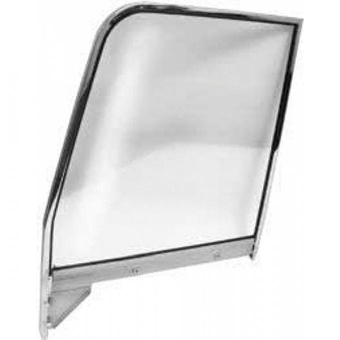 Chevy Truck Door Window Frame With Glass, Right, Chrome, 1955-1959