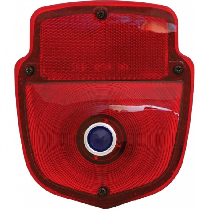 Ford Pickup Truck Tail Light Assembly - Flareside Pickup - Shield Type - Polished Stainless Steel Housing - Right - With Blue Dot Lens Installed