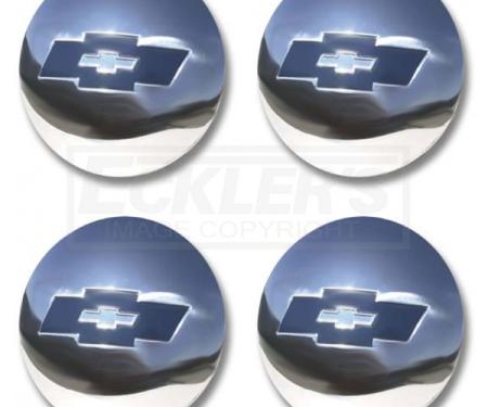 Chevy Truck Hub Cap Set, Polished Stainless Steel, With Blue Painted Details, 1954-1955