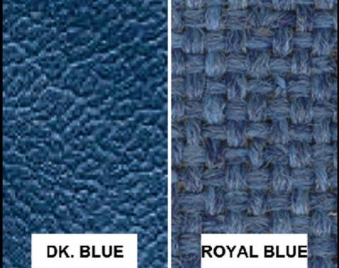 Ford Pickup Truck Bench Seat Cover Set - Ford F250 XLT Ranger - Dark Blue Corinthian Grain Vinyl With Royal Blue Woven Cloth Inserts