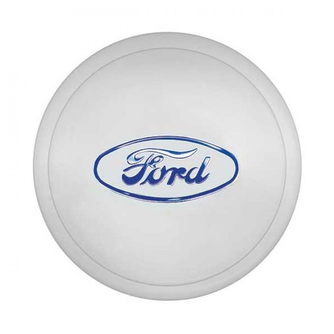 Hub Cap - Ford Embossed - Painted Ford Blue - Stainless Steel - 5-3/4 - 4 Cylinder Model B Ford Passenger