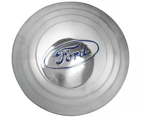 Hub Cap - Ford Embossed - Painted Ford Blue - Stainless Steel - 5-3/4 - 4 Cylinder Model B Ford Pickup Truck