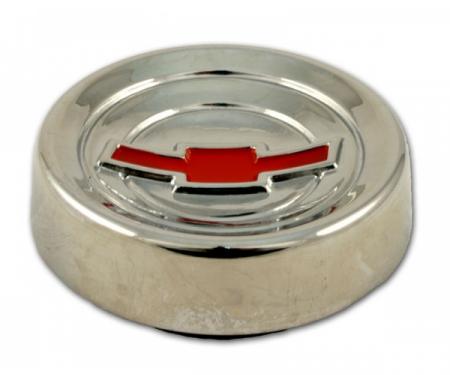 Horn Cap Red Bowtie Chrome, Rubber Retainer 1960-1966