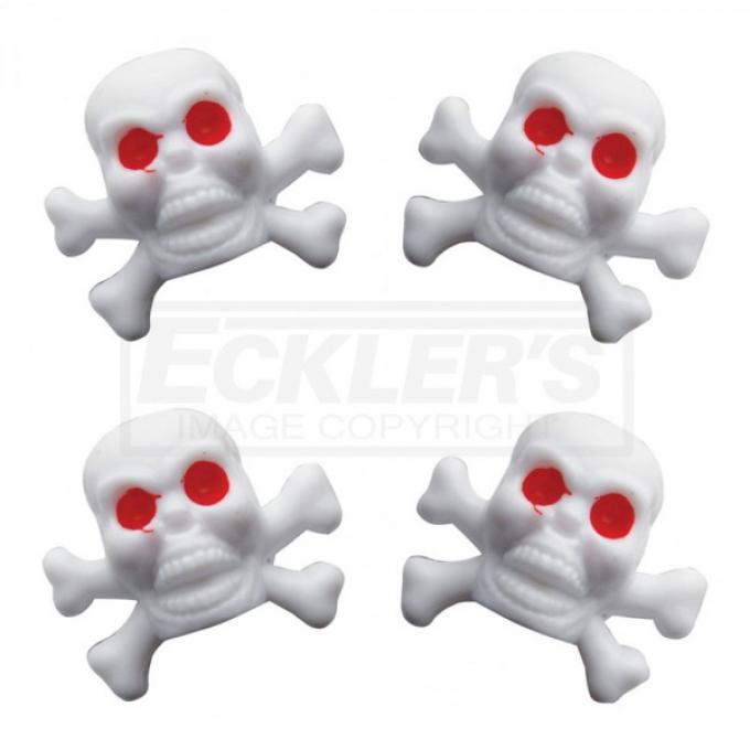 Chevy Valve Stem Caps, Skull, White, 1955-1957