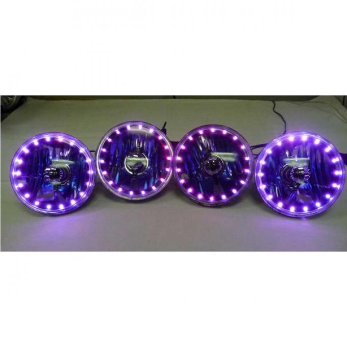 Chevy Headlight, 7 Inch Round Blackout With Multi-Color  LED Halo, 1949-1954