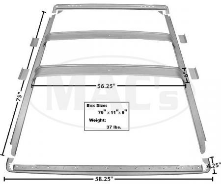 Roof Inner Braces, 7 Piece Set, Weld-Thru Primer, 1966-1977