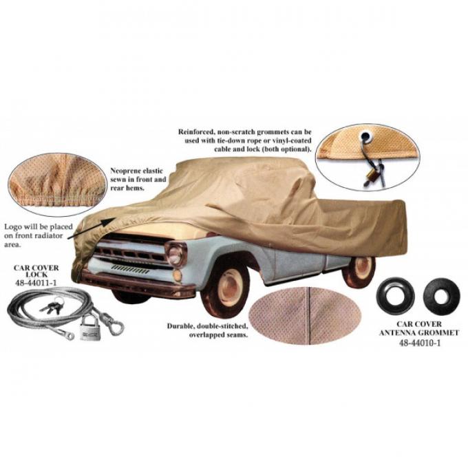 Car Cover, Tan Flannel, With Logo, Long Bed Pickup, 1961-1979