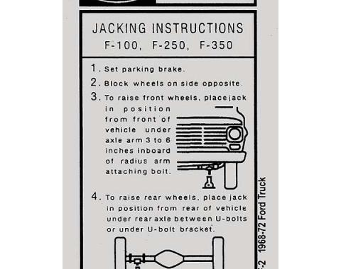 1968-1972 Truck Jack Instruction Tag