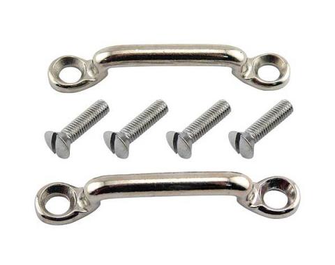 Door Check Strap Bracket Set - Includes Bracket & Mounting Hardware - Forged Steel - Nickel Plated - Ford