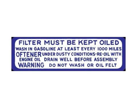 Oil Bath Air Cleaner Decal - Ford Passenger - Blue On White