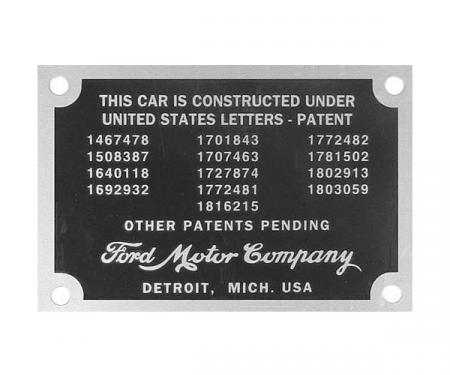 Patent Plate - With Rivets - Ford Passenger