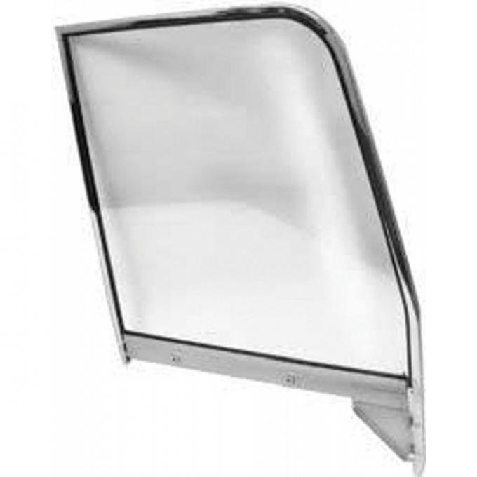 Chevy Truck Door Window Frame, With Glass, Left, Chrome, 1955-1959