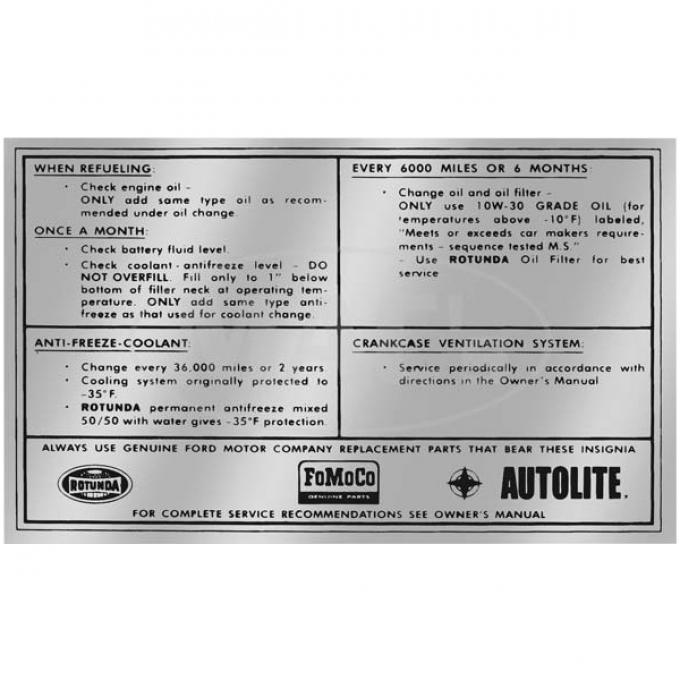 Decal - Service Specification - 1965-1966 - FoMoCo Autolite and Rotunda logos