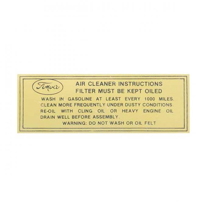Dry Style Air Cleaner Decal - Ford Passenger