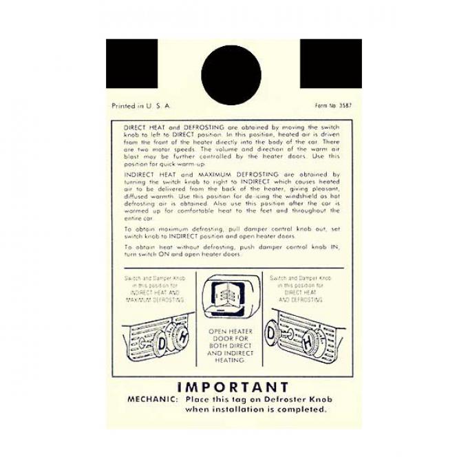 Heater Instruction Tag - Ford Passenger